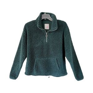 SO | Spruce Green Cozy Sherpa Fleece Quarter Zip Pullover, Juniors Large